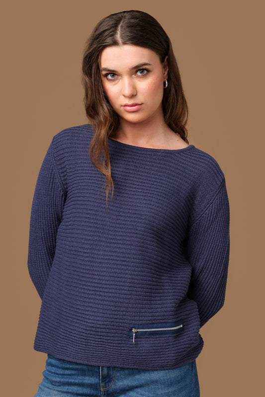 Skovhuus Organic Cotton Zip Detail Sweater Jeans Blue 5353-2066