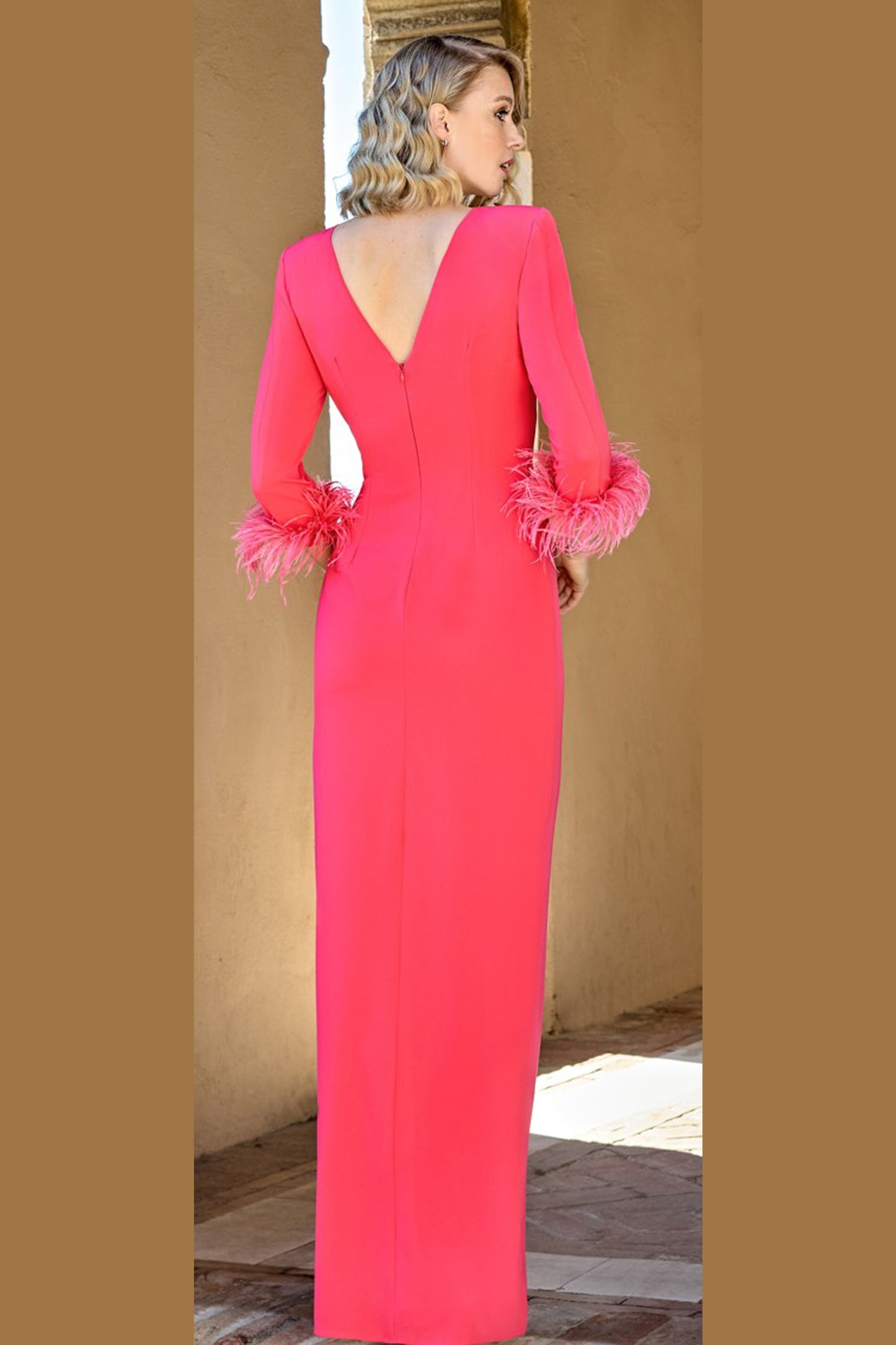 Sonia Pena Feather Detail Maxi Dress Coral 1260070