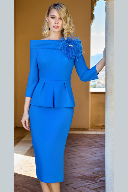Sonia Pena Peplum Feather Dress Blue 1260080