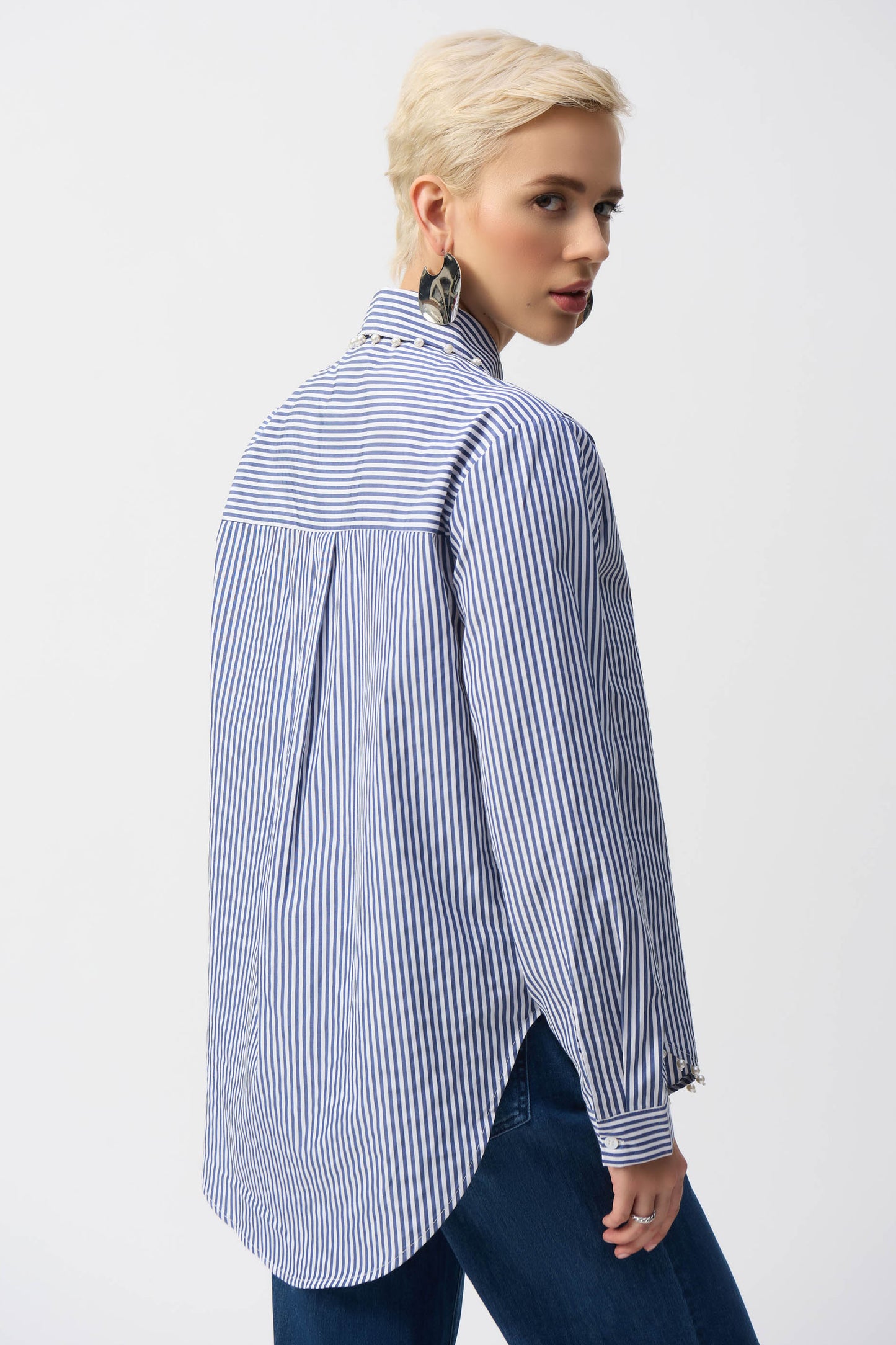 Joseph Ribkoff Striped Stretch Cotton Shirt Midnight Blue/White 251942-2230