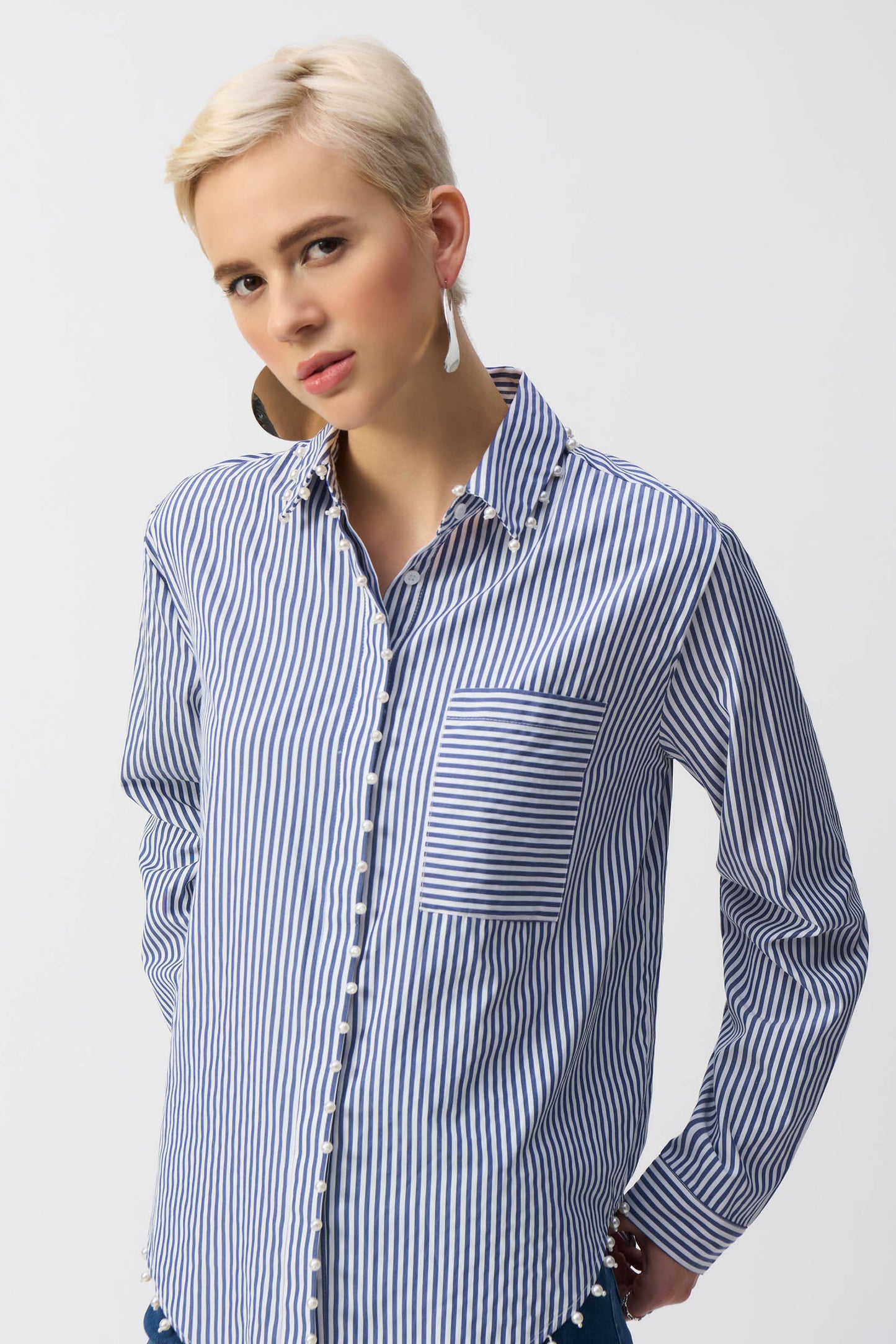Joseph Ribkoff Striped Stretch Cotton Shirt Midnight Blue/White 251942-2230