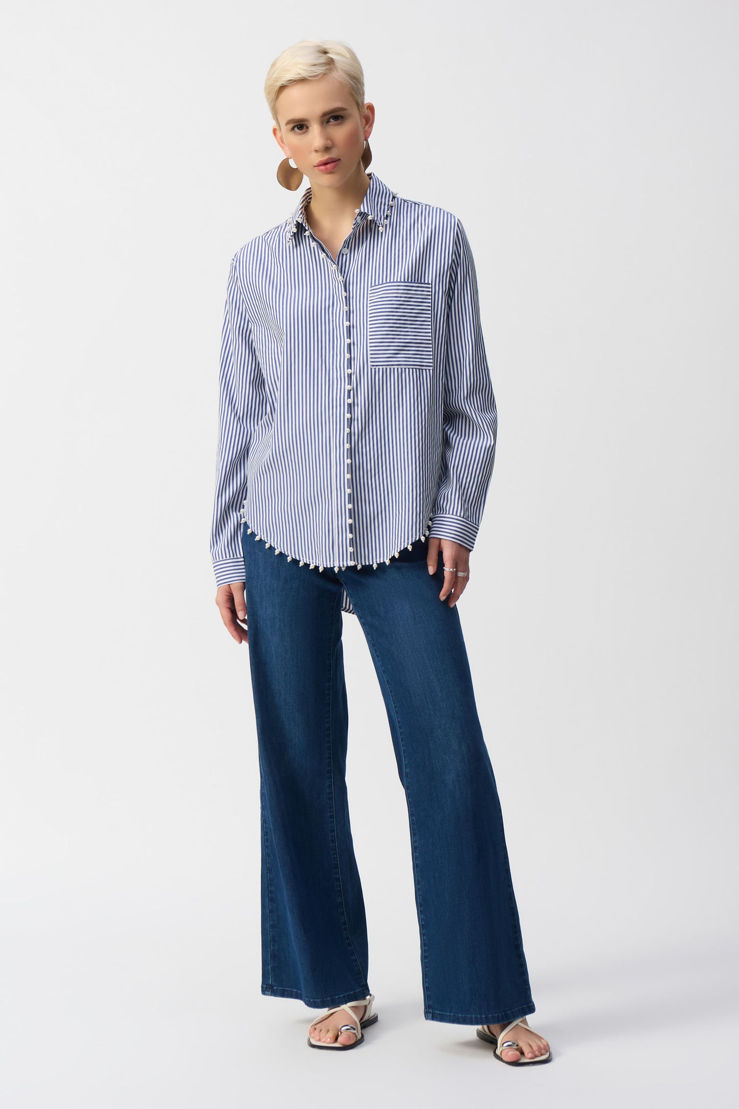 Joseph Ribkoff Striped Stretch Cotton Shirt Midnight Blue/White 251942-2230