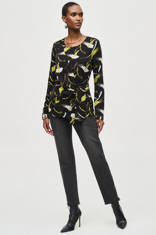 Joseph Ribkoff Sweater Knit Abstract Print Top Black/Multi 243197-178