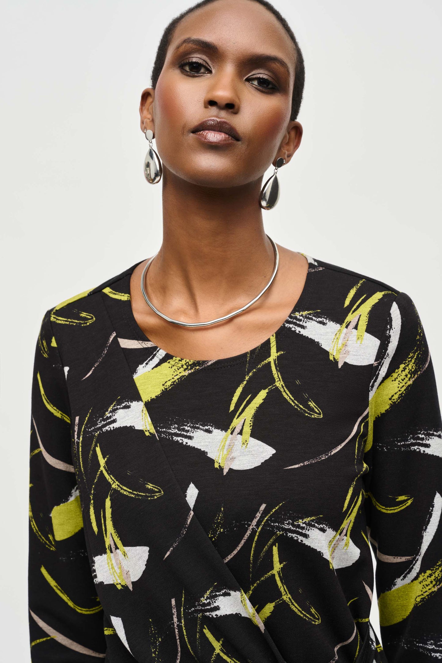 Joseph Ribkoff Sweater Knit Abstract Print Top Black/Multi 243197-178
