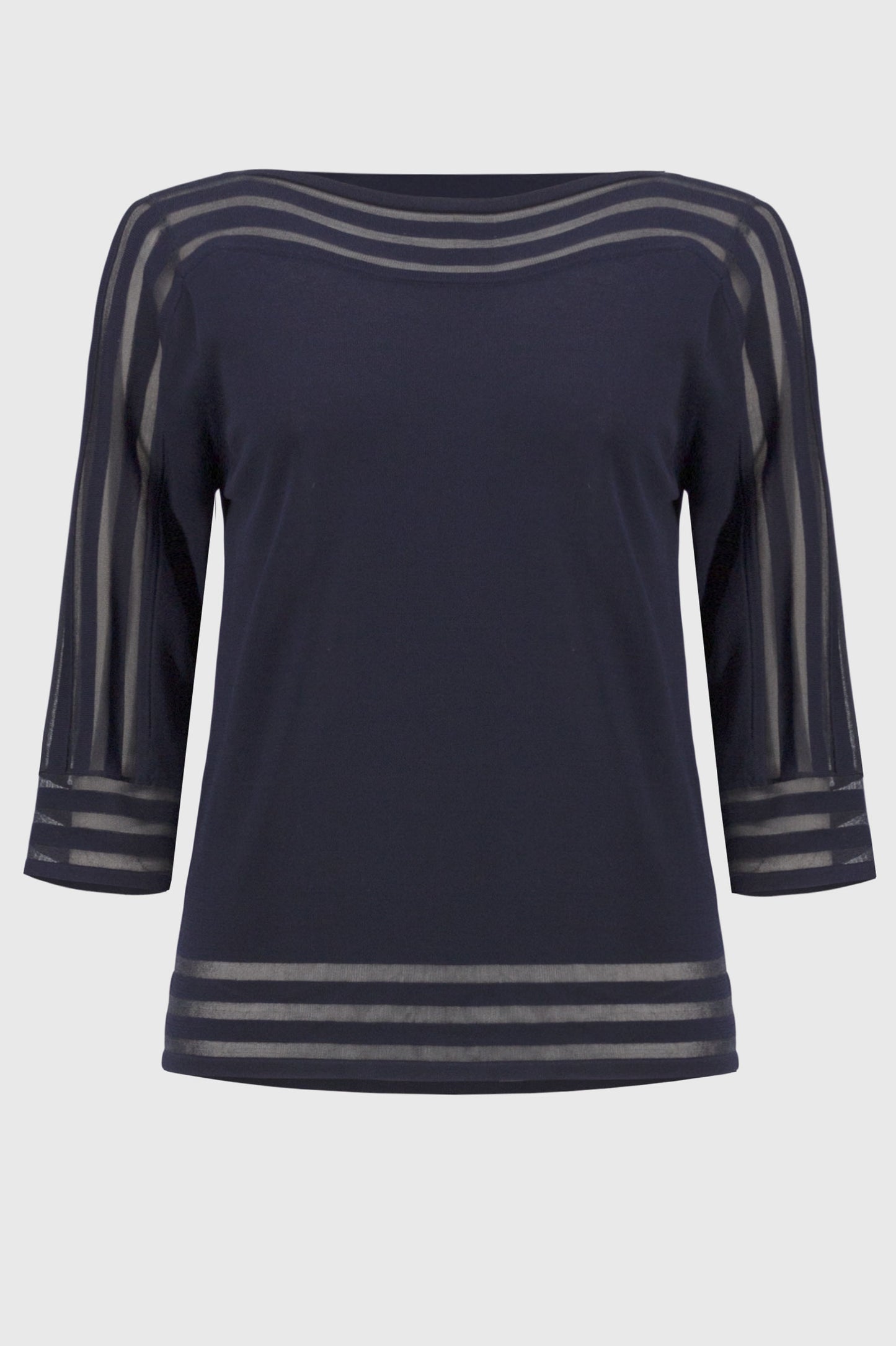 Joseph Ribkoff Sweater Knit Pullover with Mesh Stripe Detail Midnight Blue 251946-2166