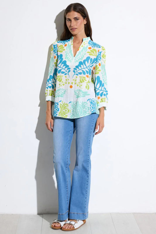 Tinta Botanical Print Neila Shirt Turquoise/Multi Neila