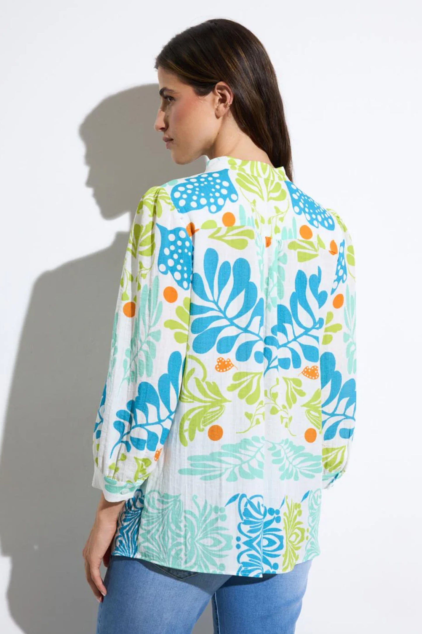 Tinta Botanical Print Neila Shirt Turquoise/Multi Neila