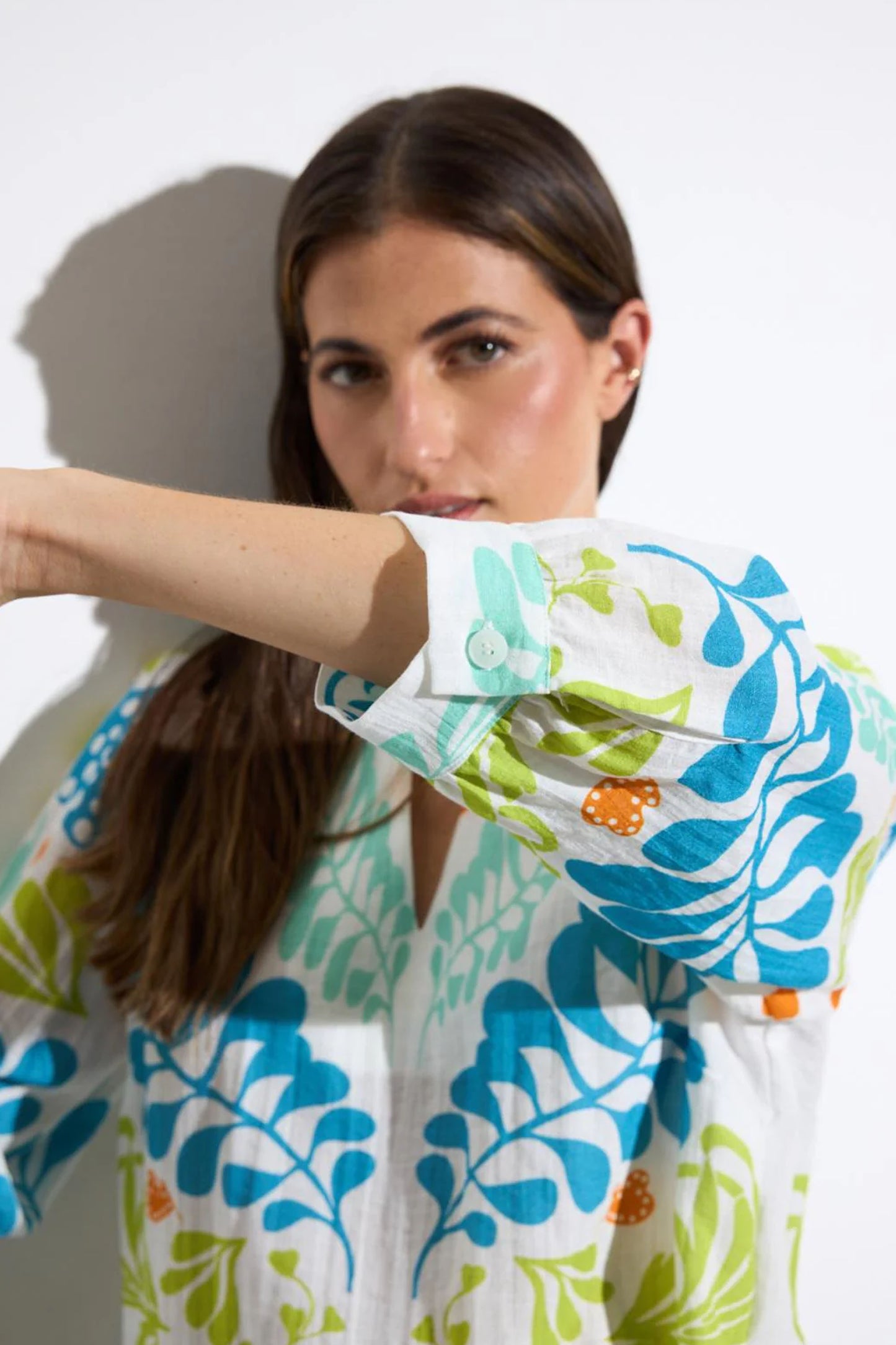 Tinta Botanical Print Neila Shirt Turquoise/Multi Neila