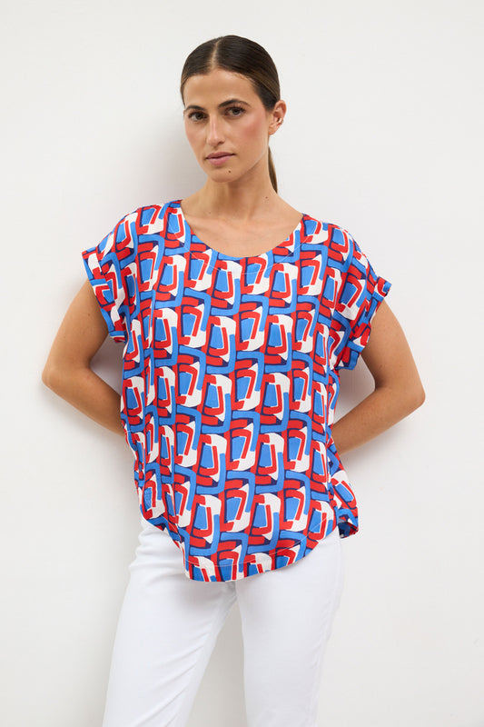 Bariloche Abstract Print Trevejo Top Blue/Red Trevejo