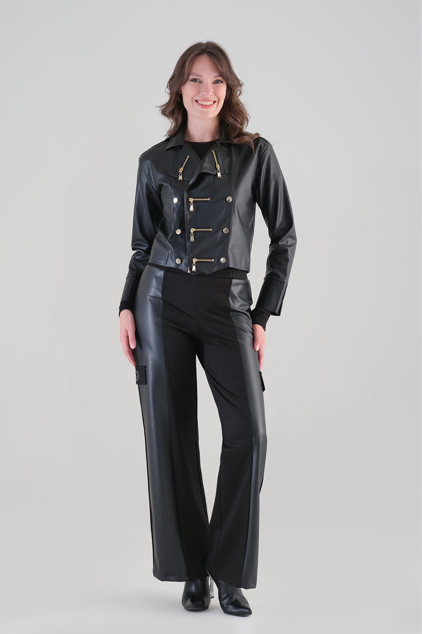 Tricotto Contrast Panel Wide Leg Trousers Black 96007