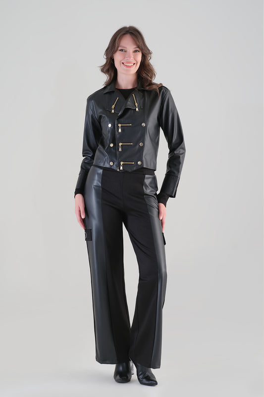 Tricotto Contrast Panel Wide Leg Trousers Black 96007