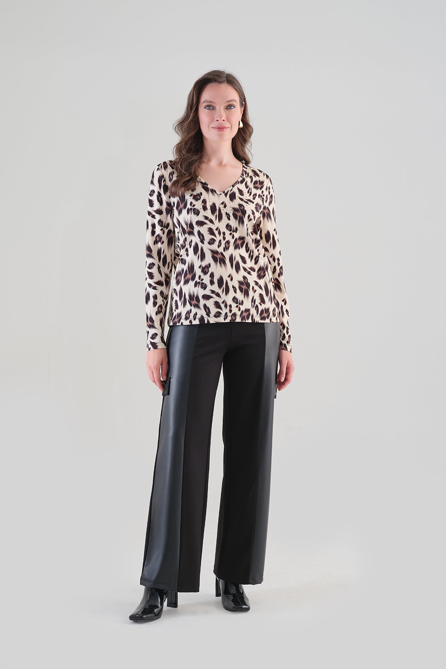 Tricotto Contrast Panel Wide Leg Trousers Black 96007
