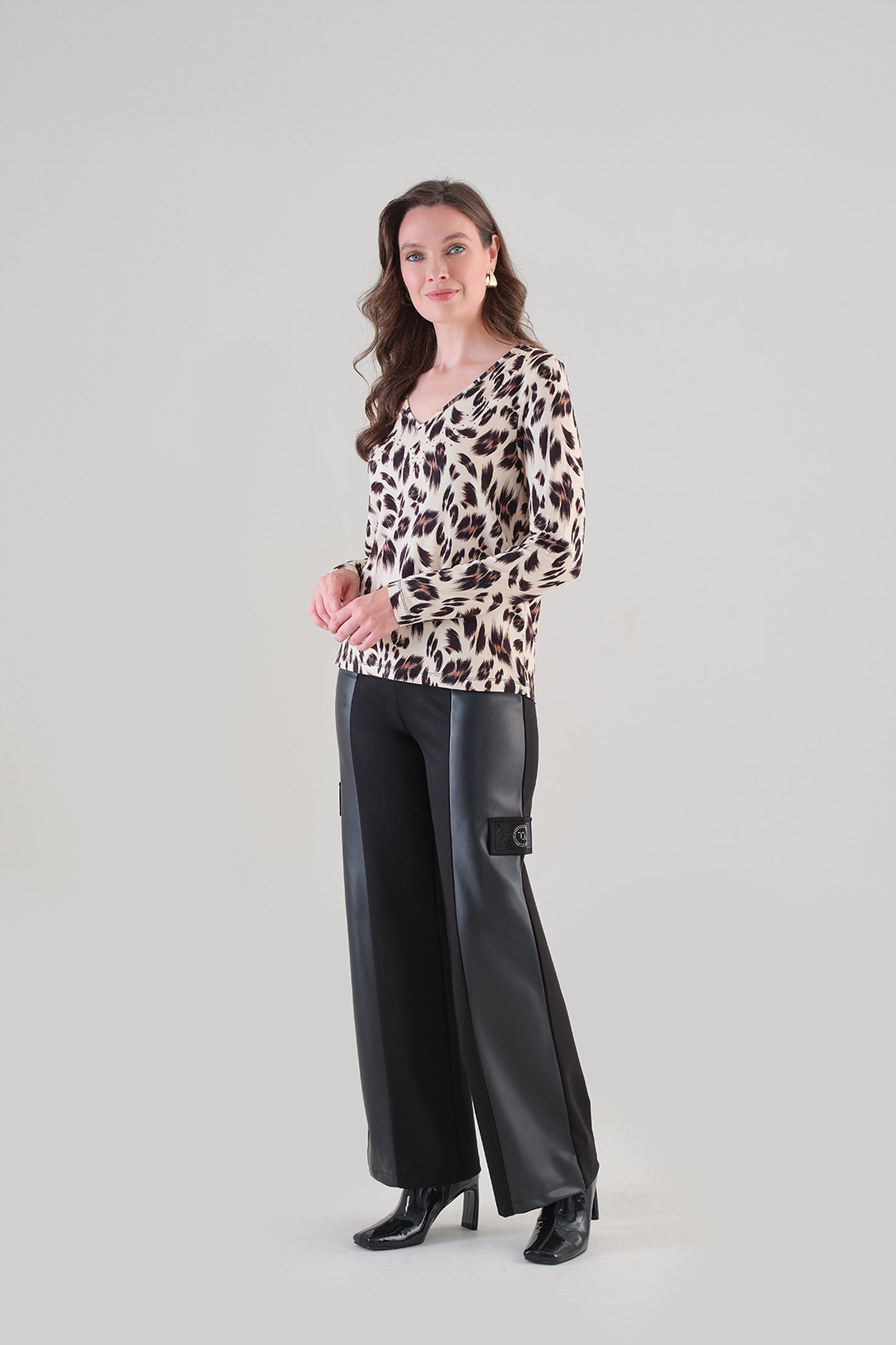 Tricotto Contrast Panel Wide Leg Trousers Black 96007