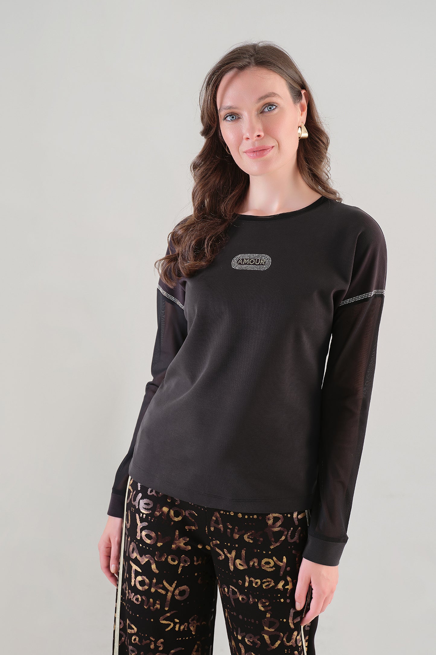 Tricotto Contrast Sleeve Top Black 96013