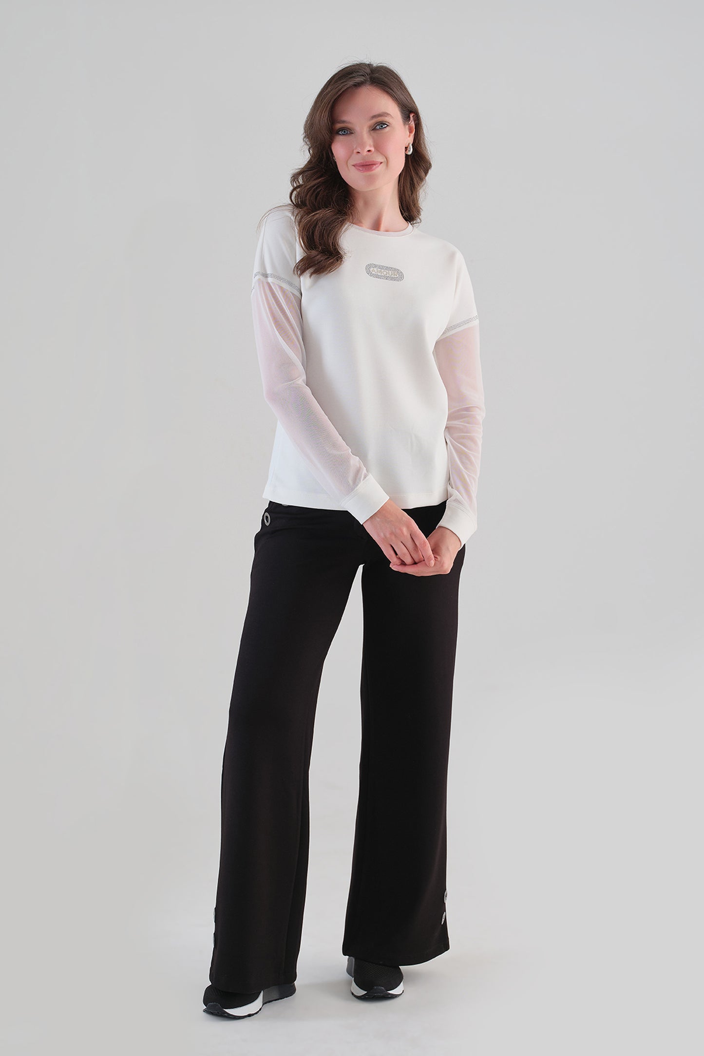 Tricotto Contrast Sleeve Top in Winter White 96013