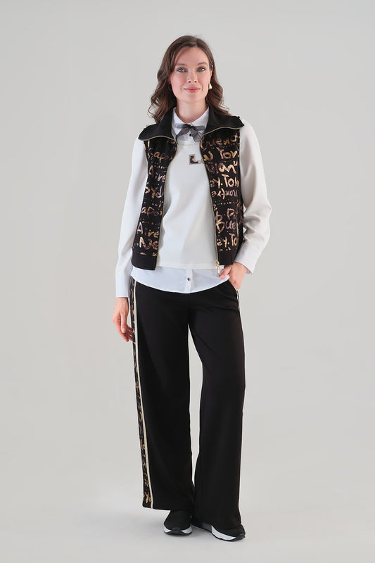 Tricotto Graphiti Print Gilet Black 96034
