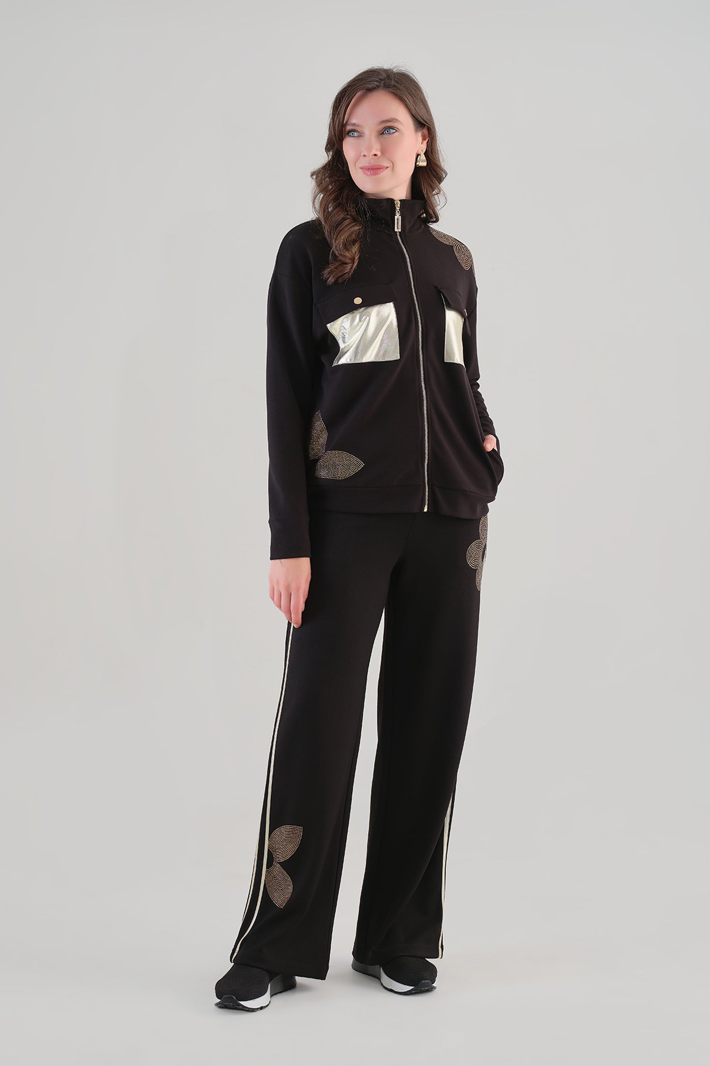 Tricotto Embroidered Wide Leg Trousers Black 96079