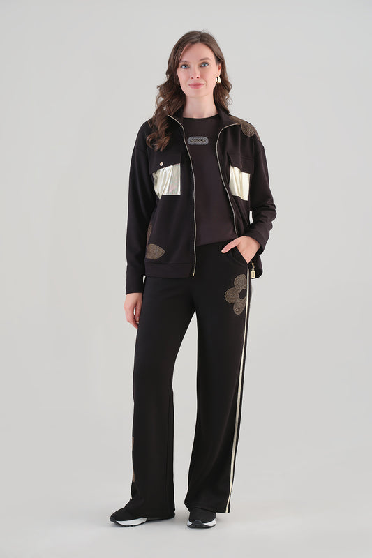 Tricotto Embroidered Wide Leg Trousers Black 96079