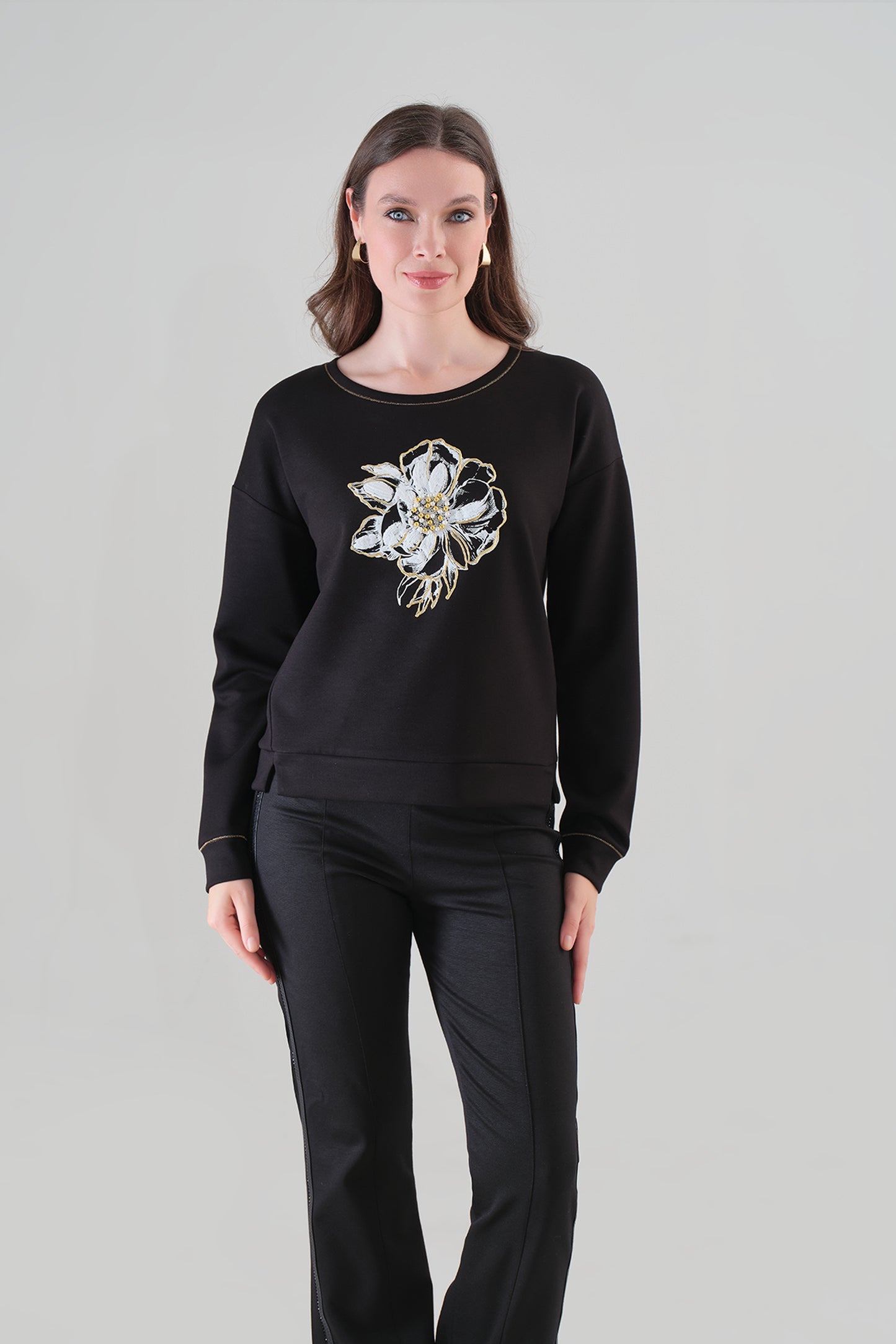 Tricotto Floral Print Top Black 96112