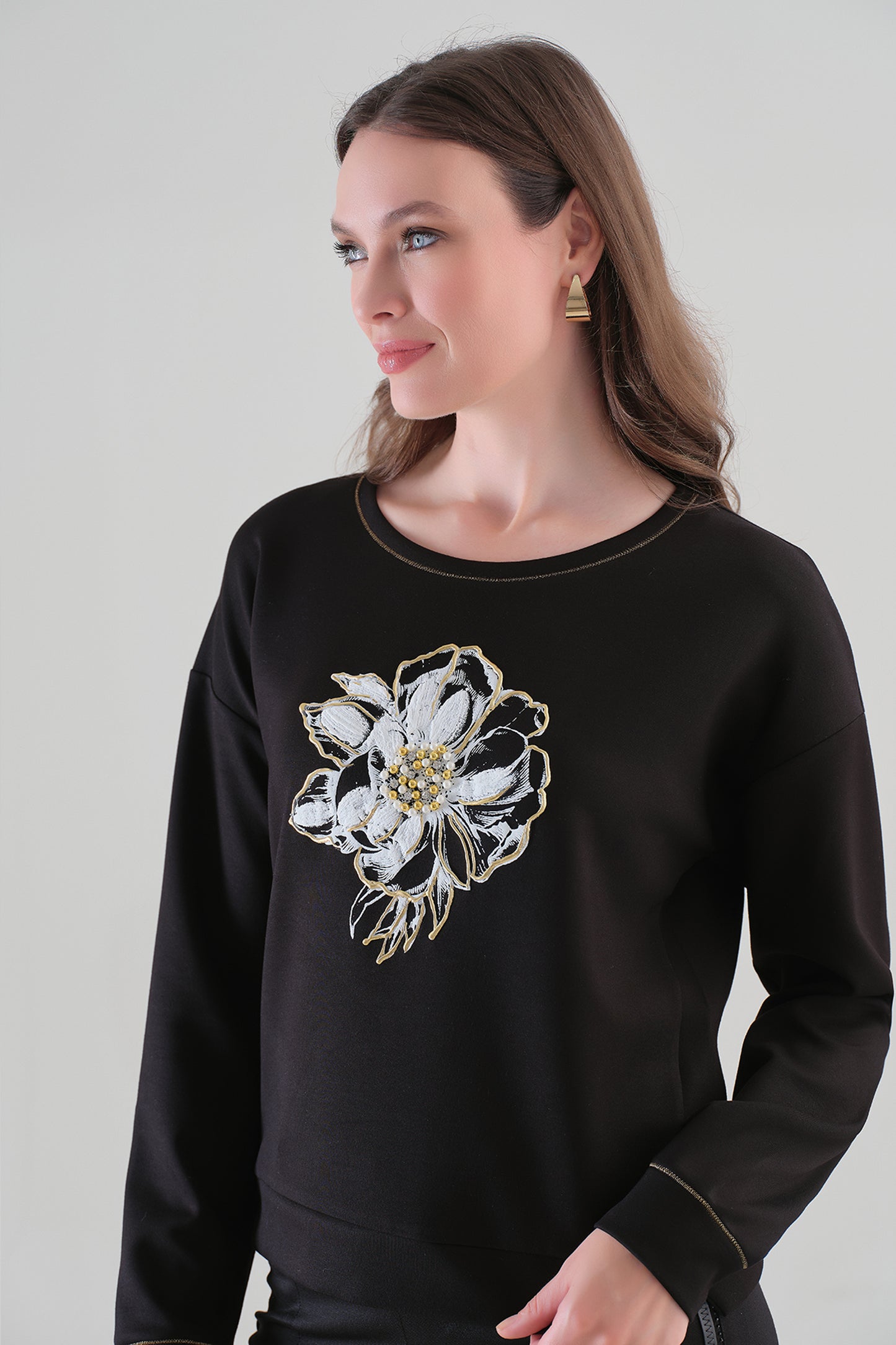 Tricotto Floral Print Top Black 96112