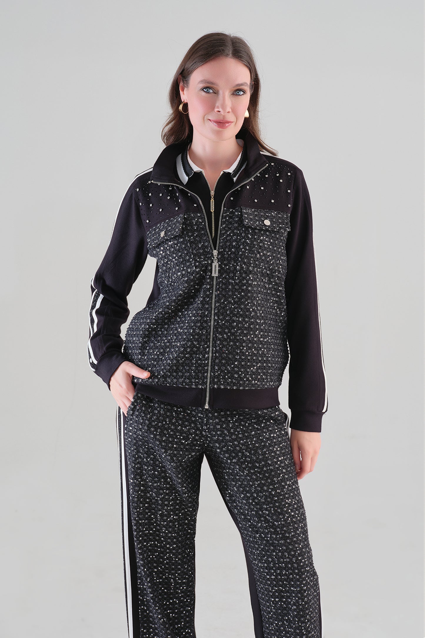 Tricotto Embellished Zip Through Jacket Black 96164