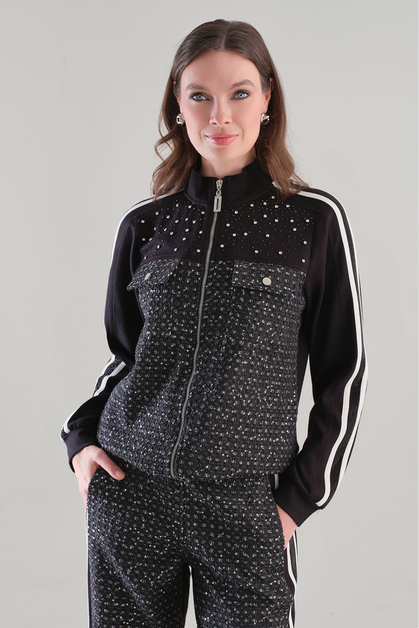 Tricotto Embellished Zip Through Jacket Black 96164