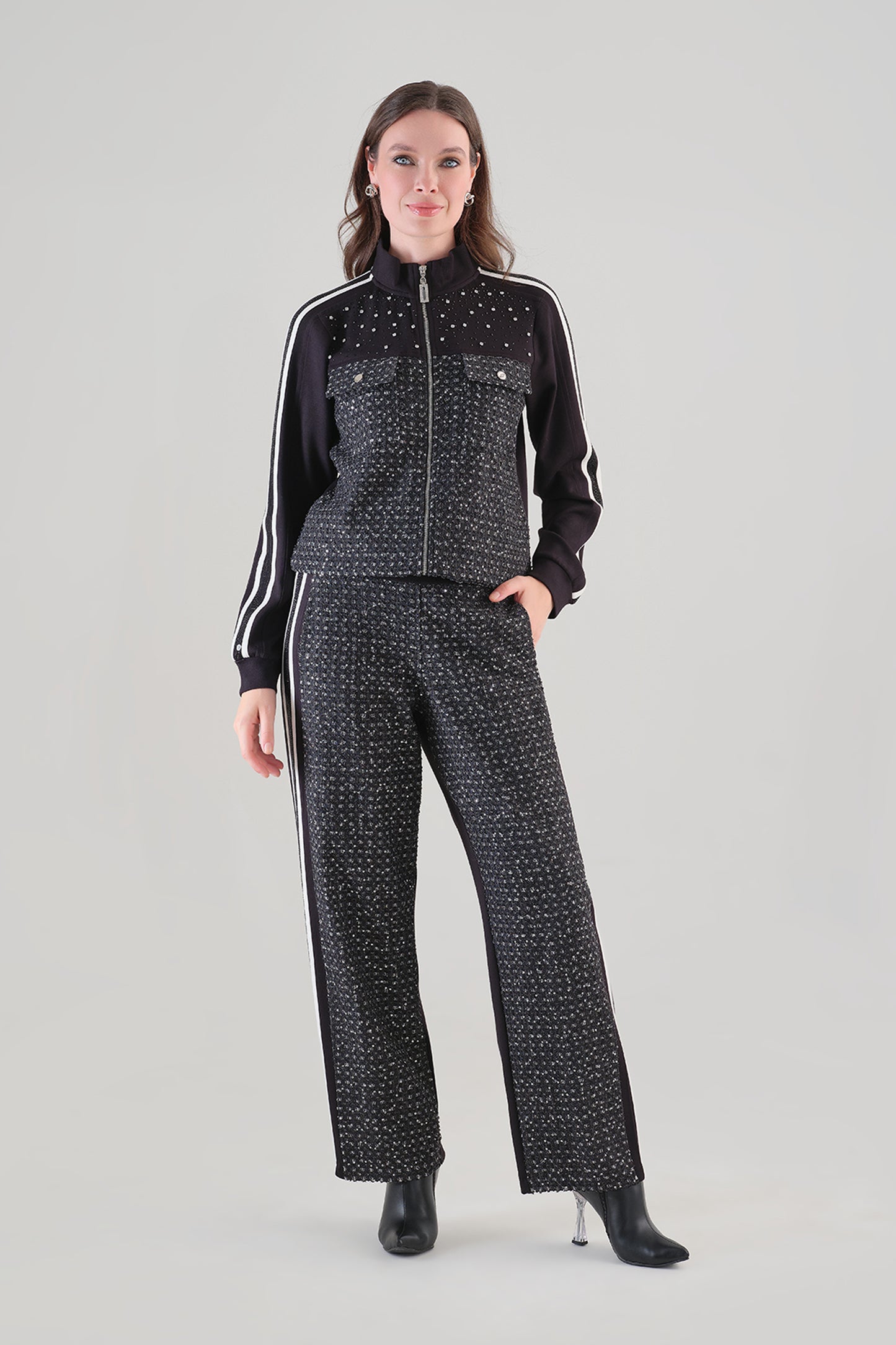 Tricotto Embellished Zip Through Jacket Black 96164
