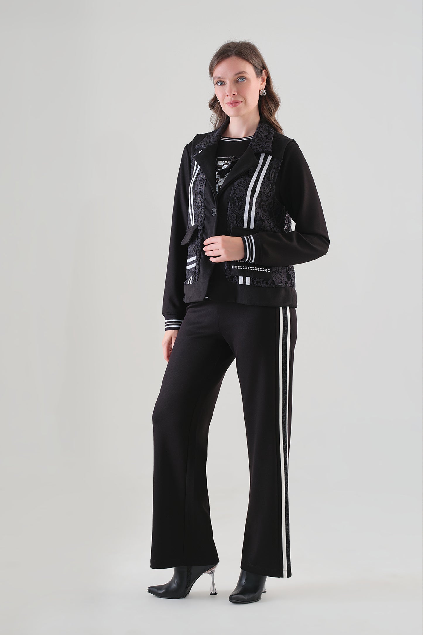 Tricotto Side Stripe Wide Leg Trousers Black 96175