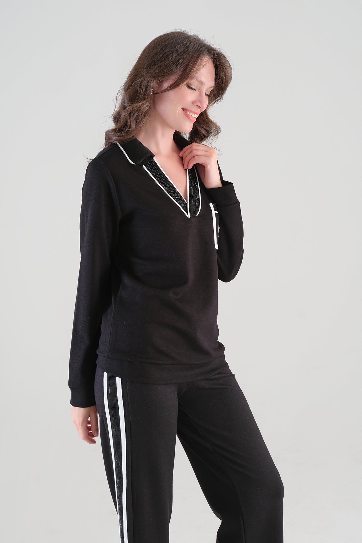 Tricotto Side Stripe Wide Leg Trousers Black 96175