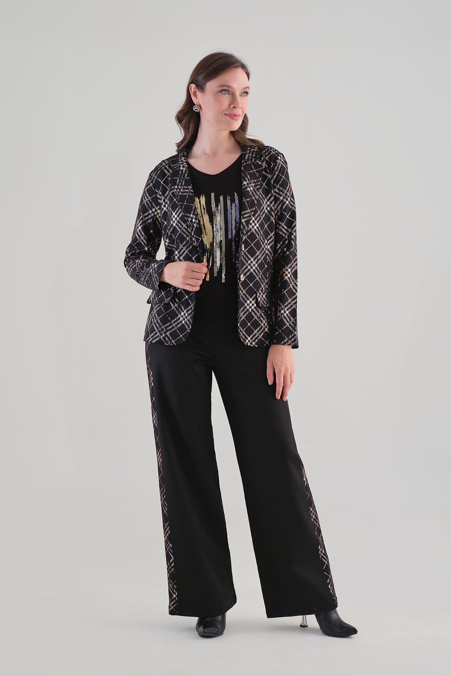 Tricotto Check Print Blazer Black 96178
