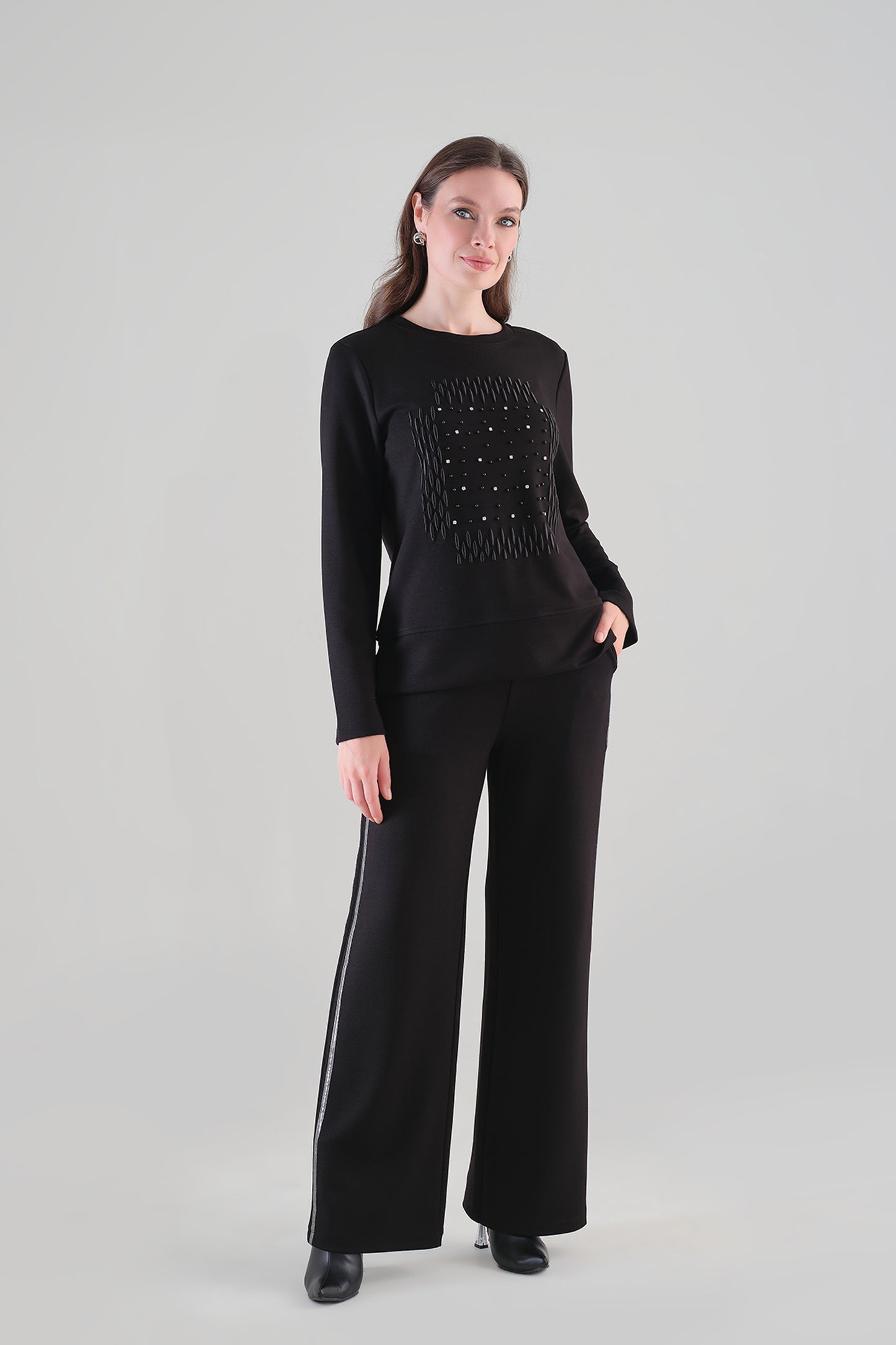 Tricotto Embellished Front Top Black 96185
