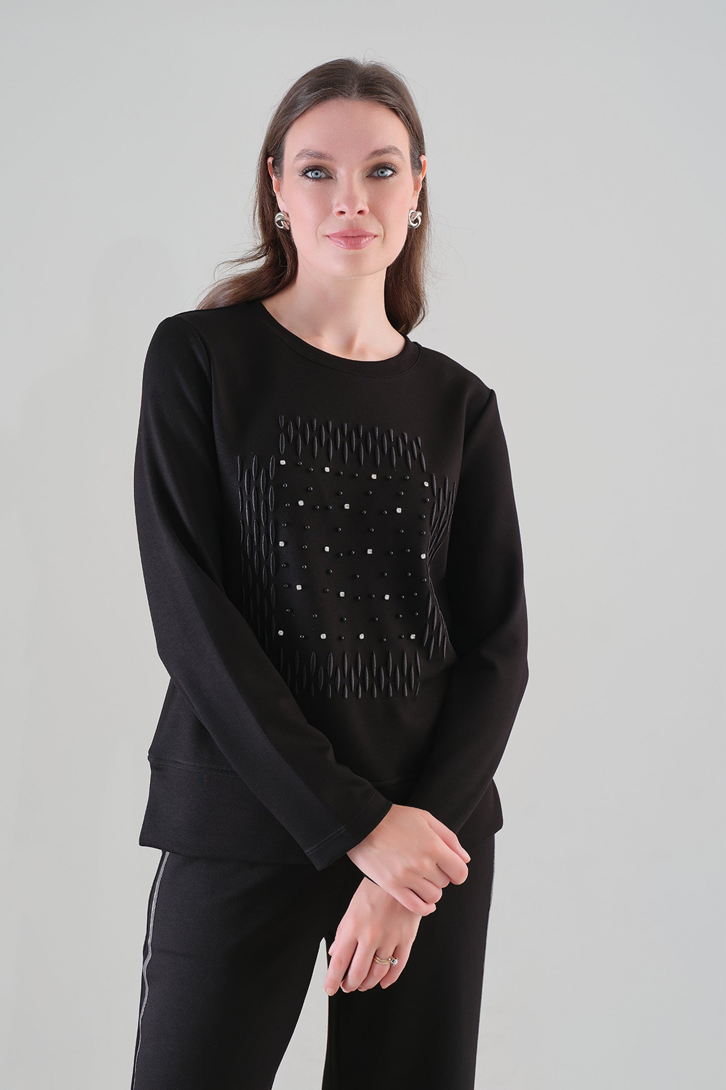 Tricotto Embellished Front Top Black 96185
