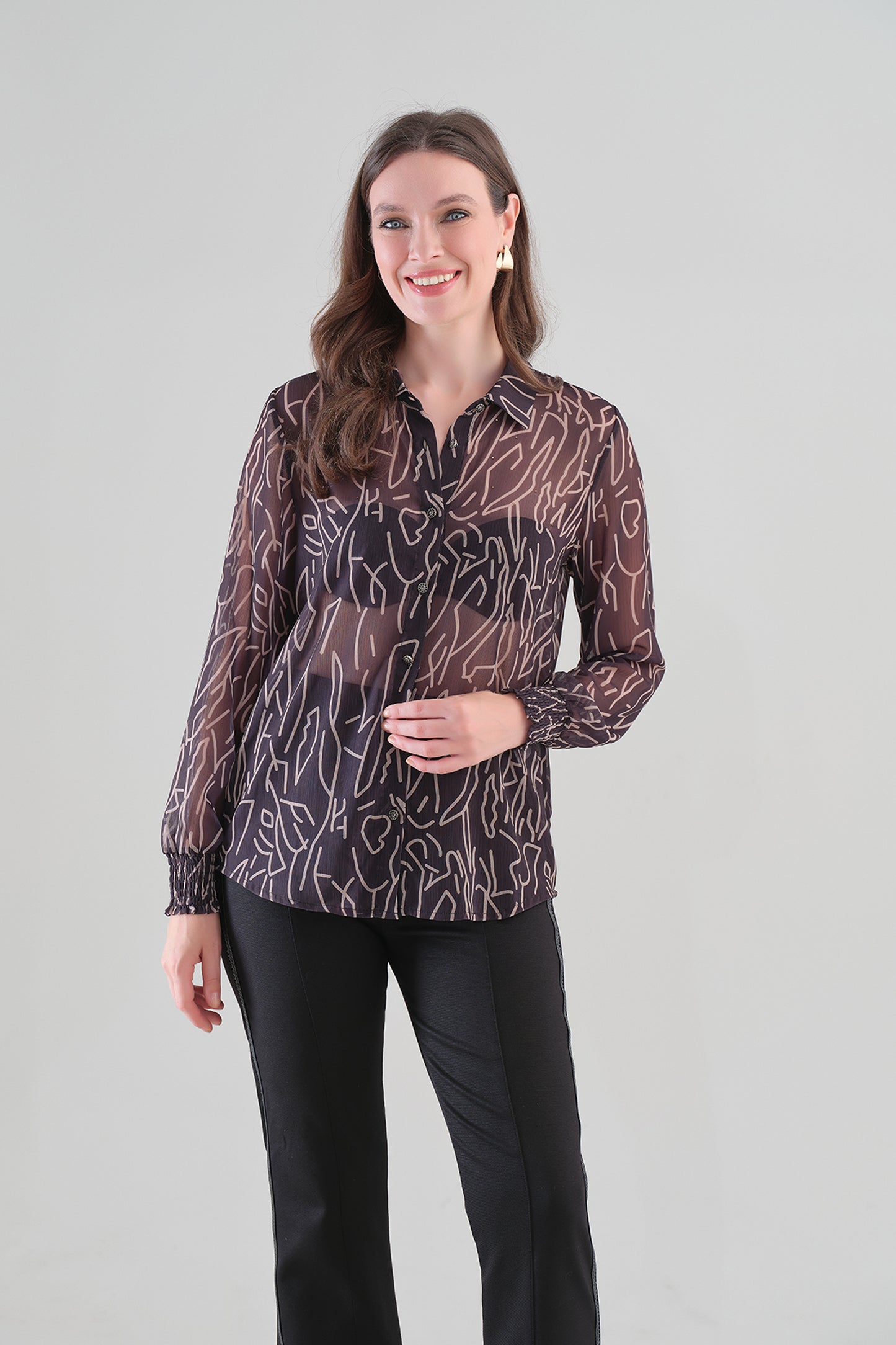Tricotto Abstract Print Shirt Black/Gold 96193