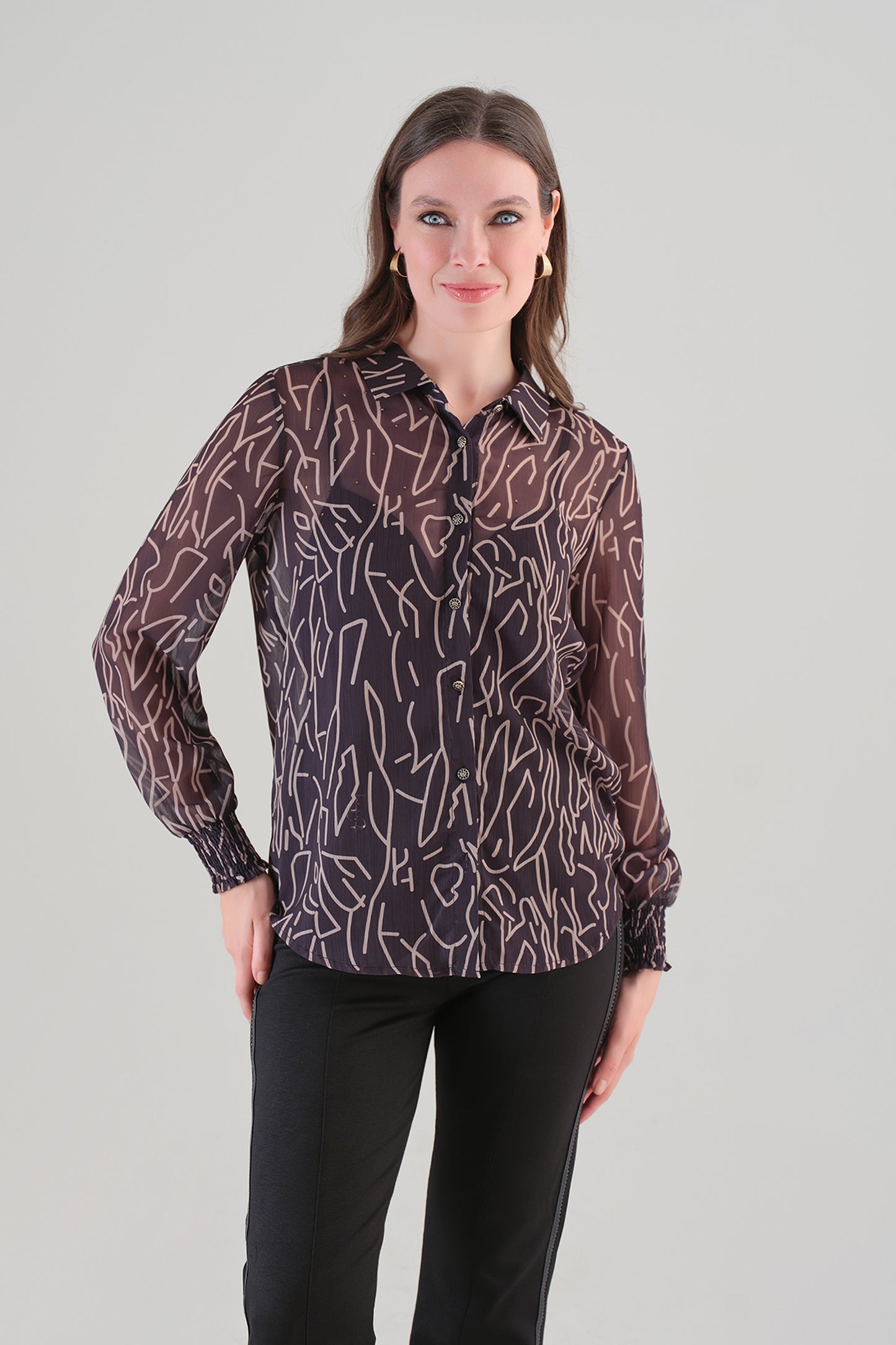 Tricotto Abstract Print Shirt Black/Gold 96193