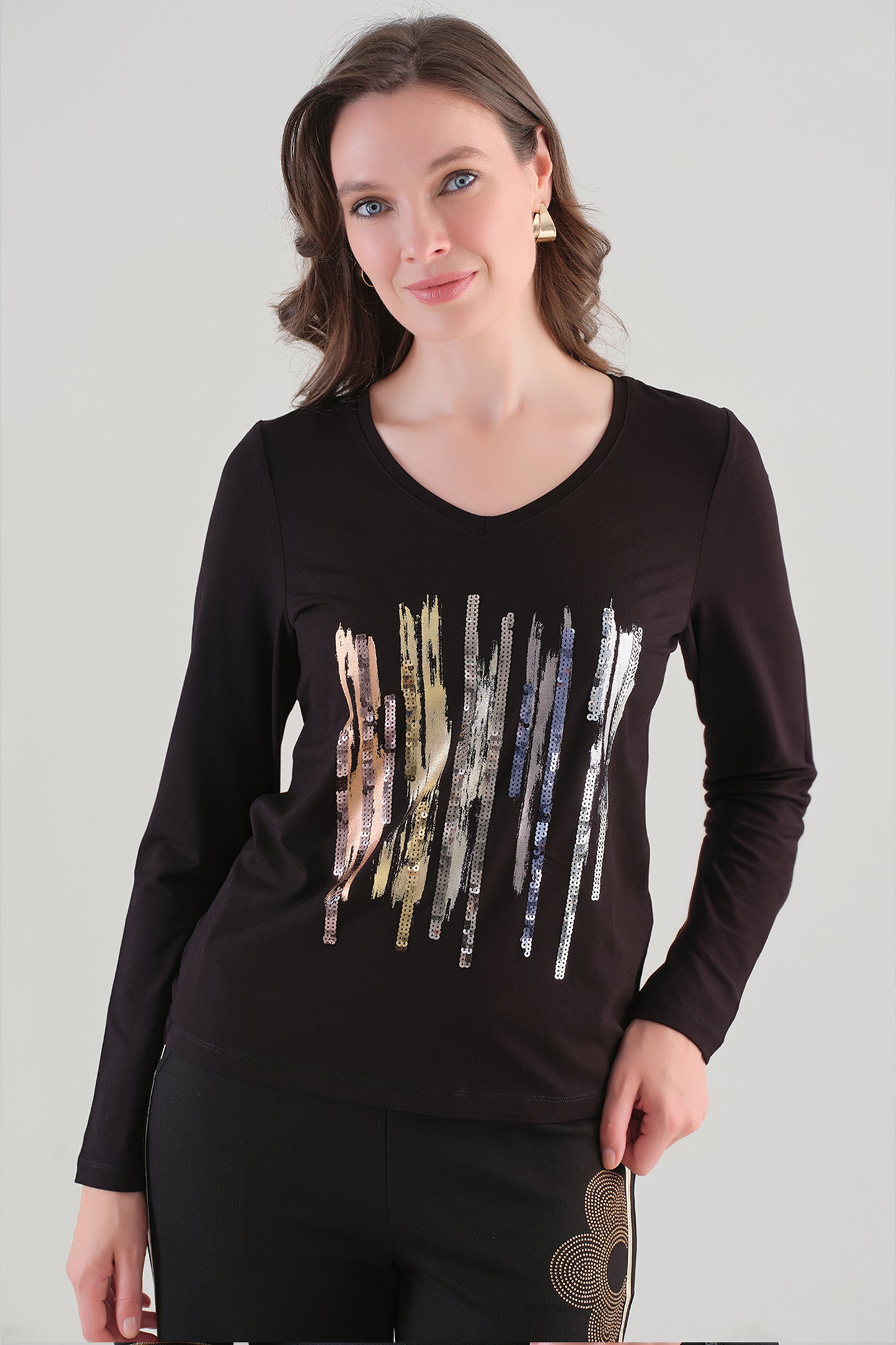 Tricotto Abstract Print Top Black 96202