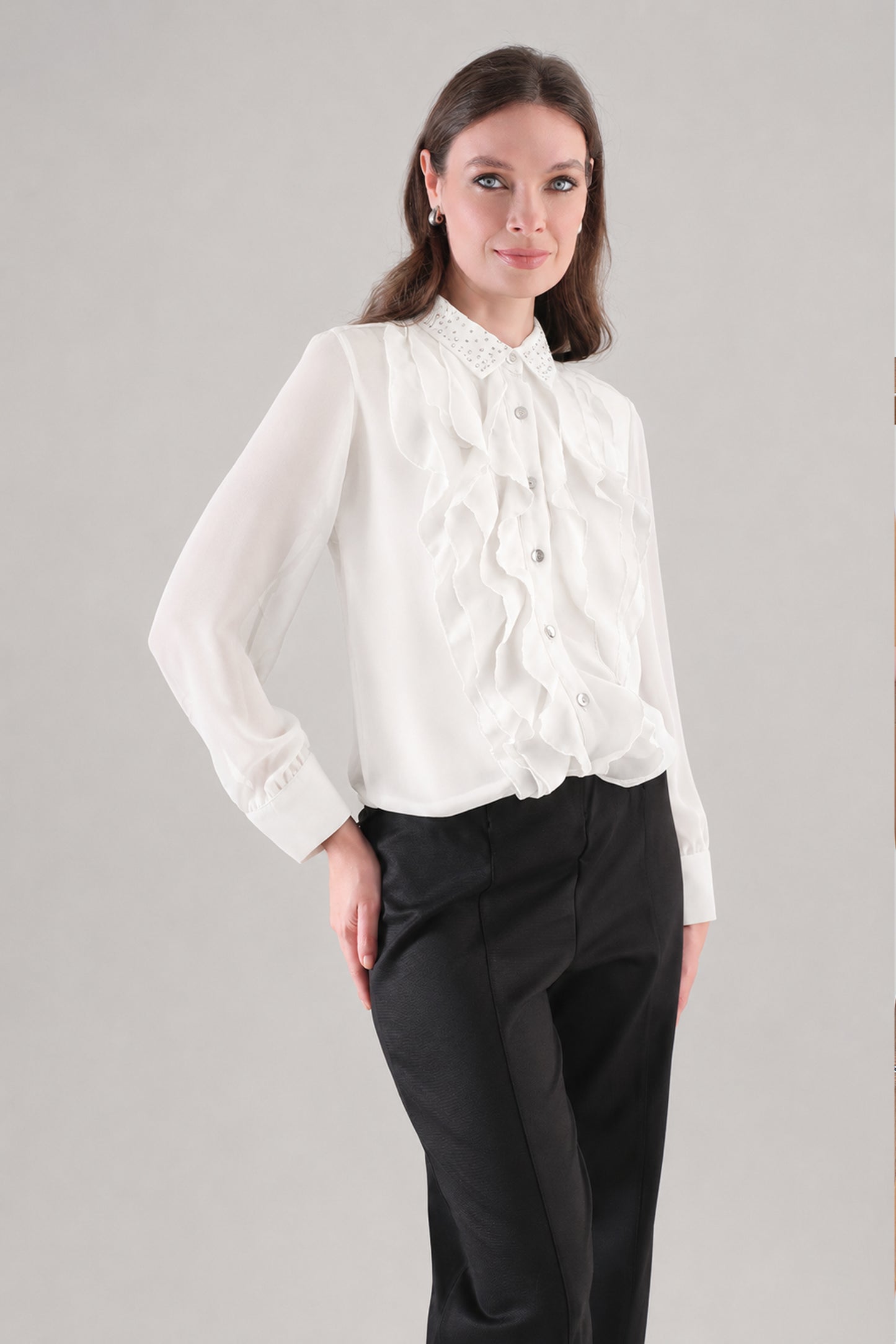 Tricotto Frill Front Blouse White 96222