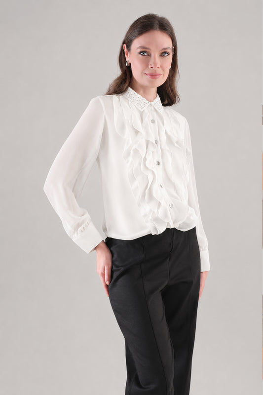 Tricotto Frill Front Blouse White 96222