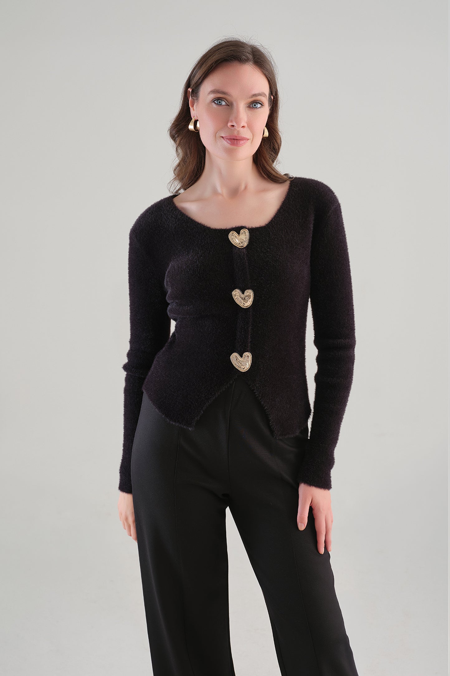 Tricotto Heart Detail Knit Top Black 96230