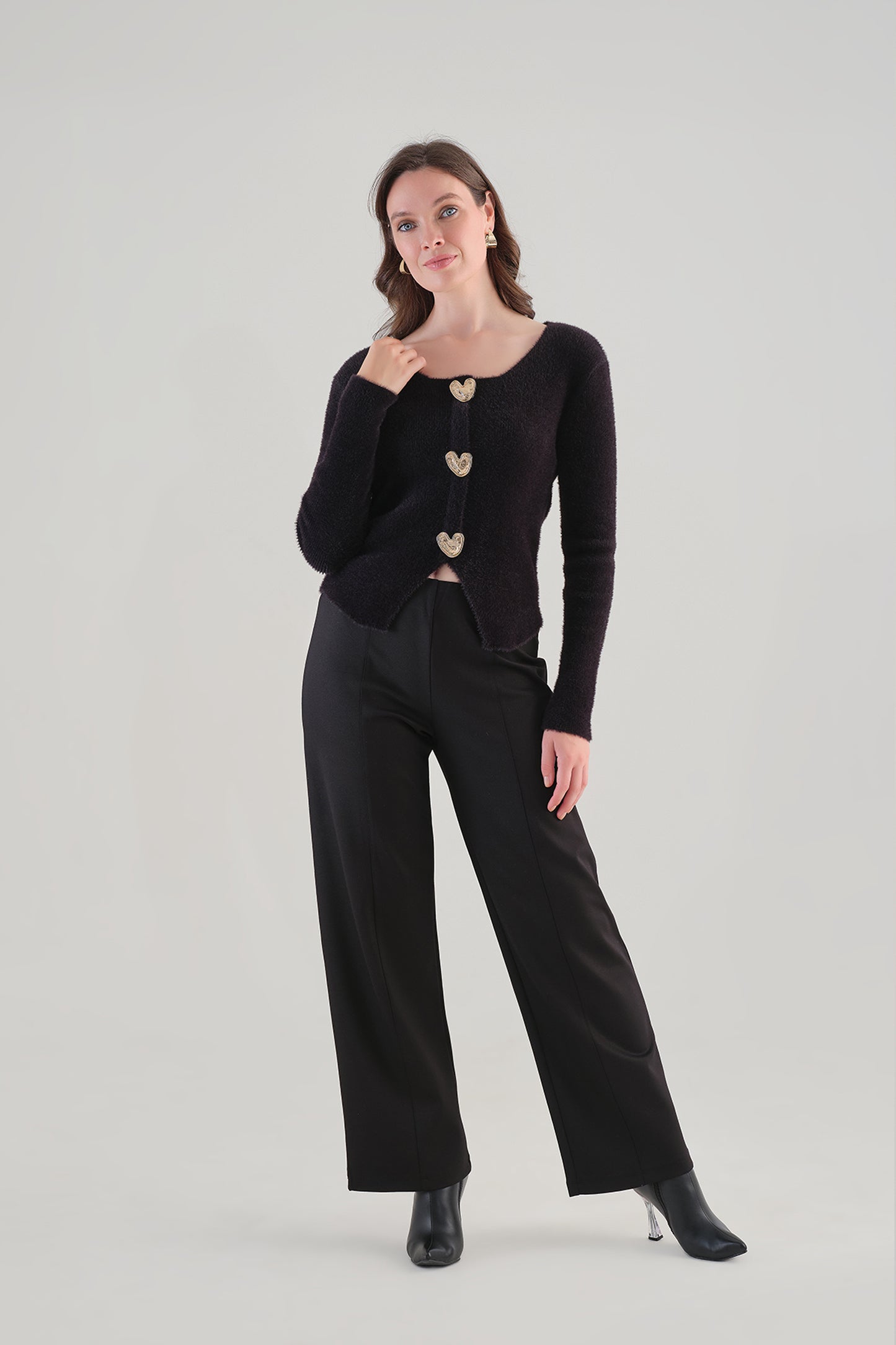 Tricotto Heart Detail Knit Top Black 96230