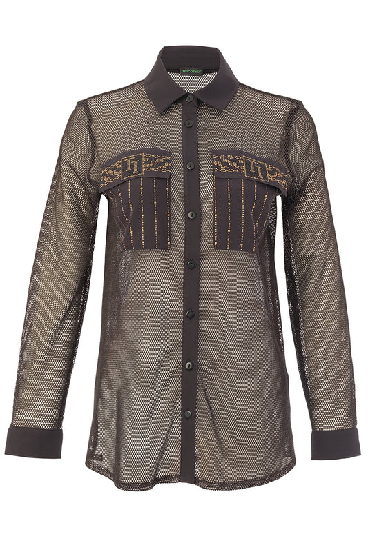 Tricotto Shirt Mesh Detail Shirt Black 56143