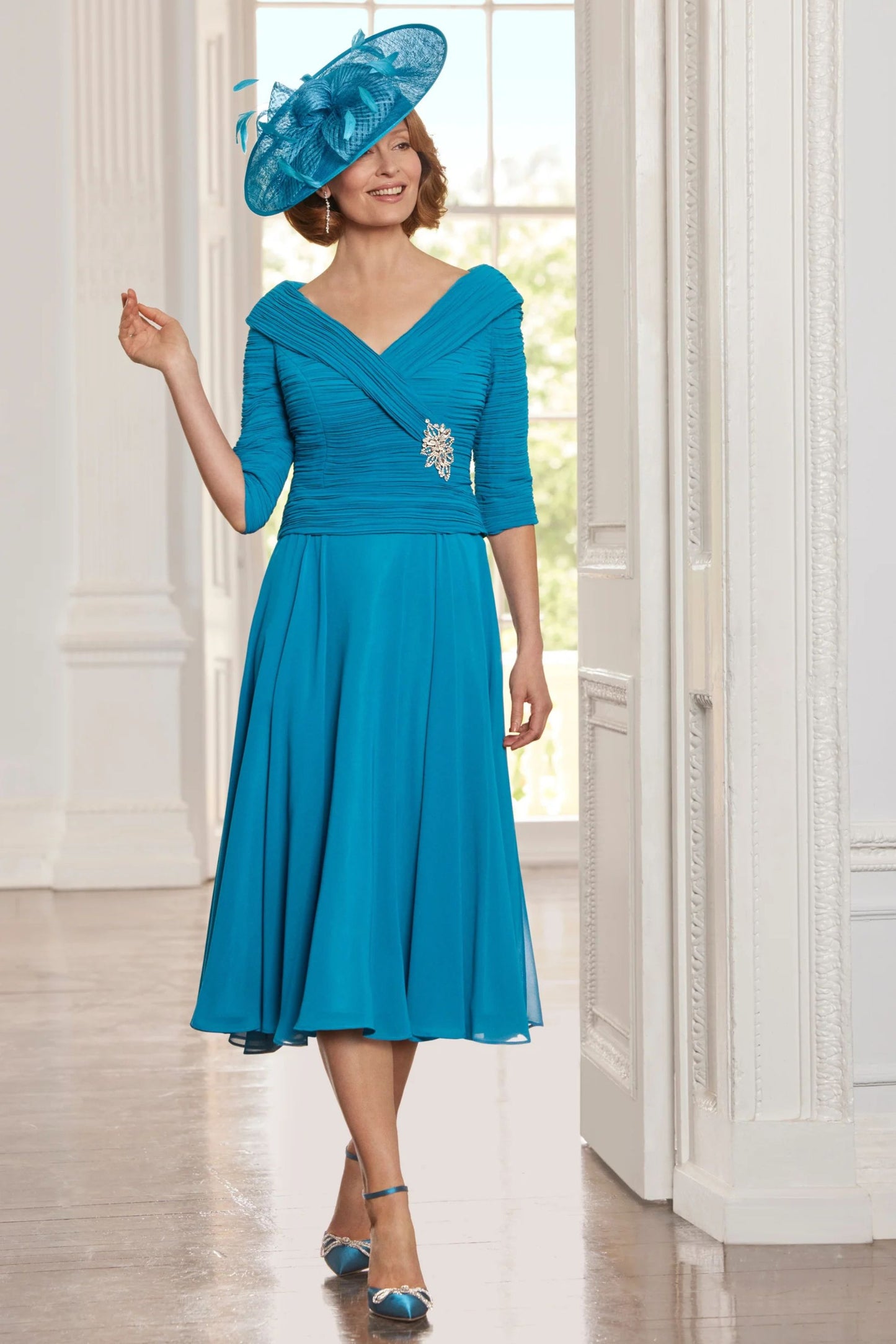 Condici Pleat & Brooch Detail Dress Alcedo 71108