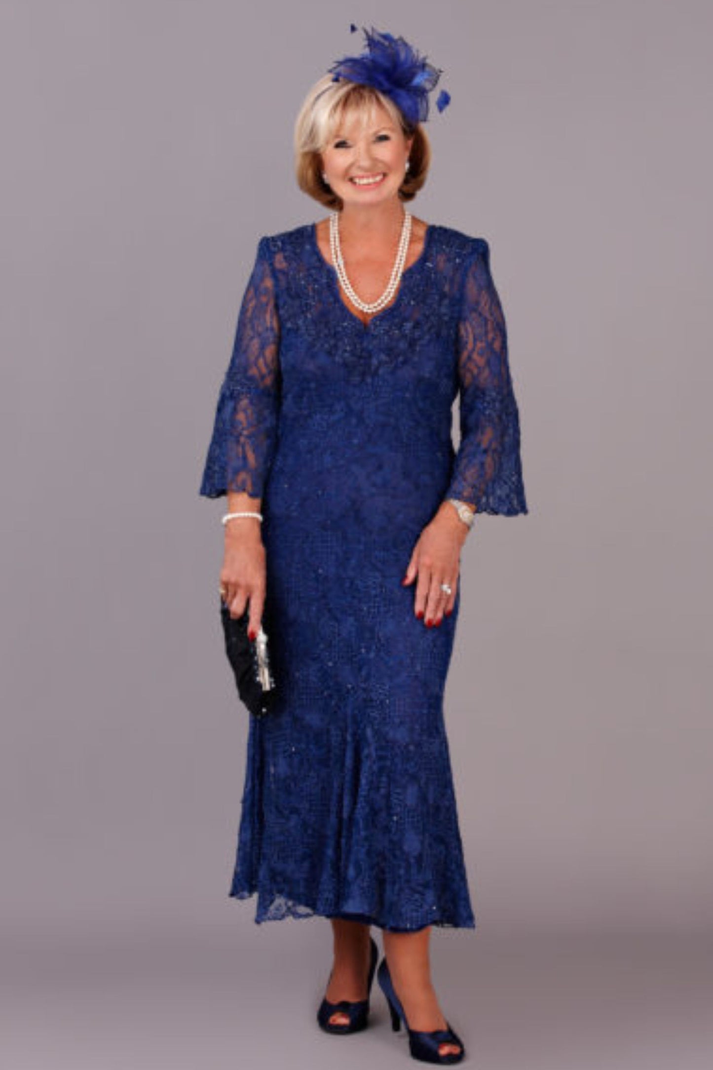 Ann Balon Maddalena Lace Detail Dress Blue Marino Maddalena