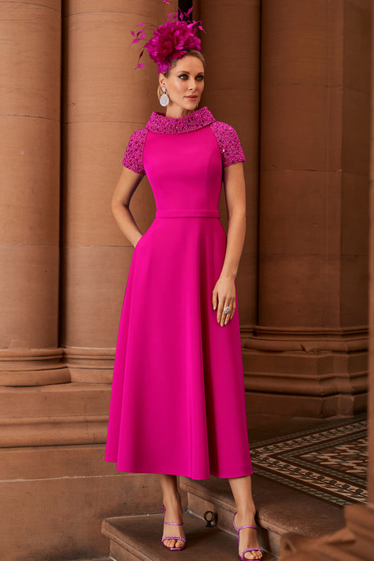 Veni Infantino A Line Beaded Neckline Dress Magenta 991815