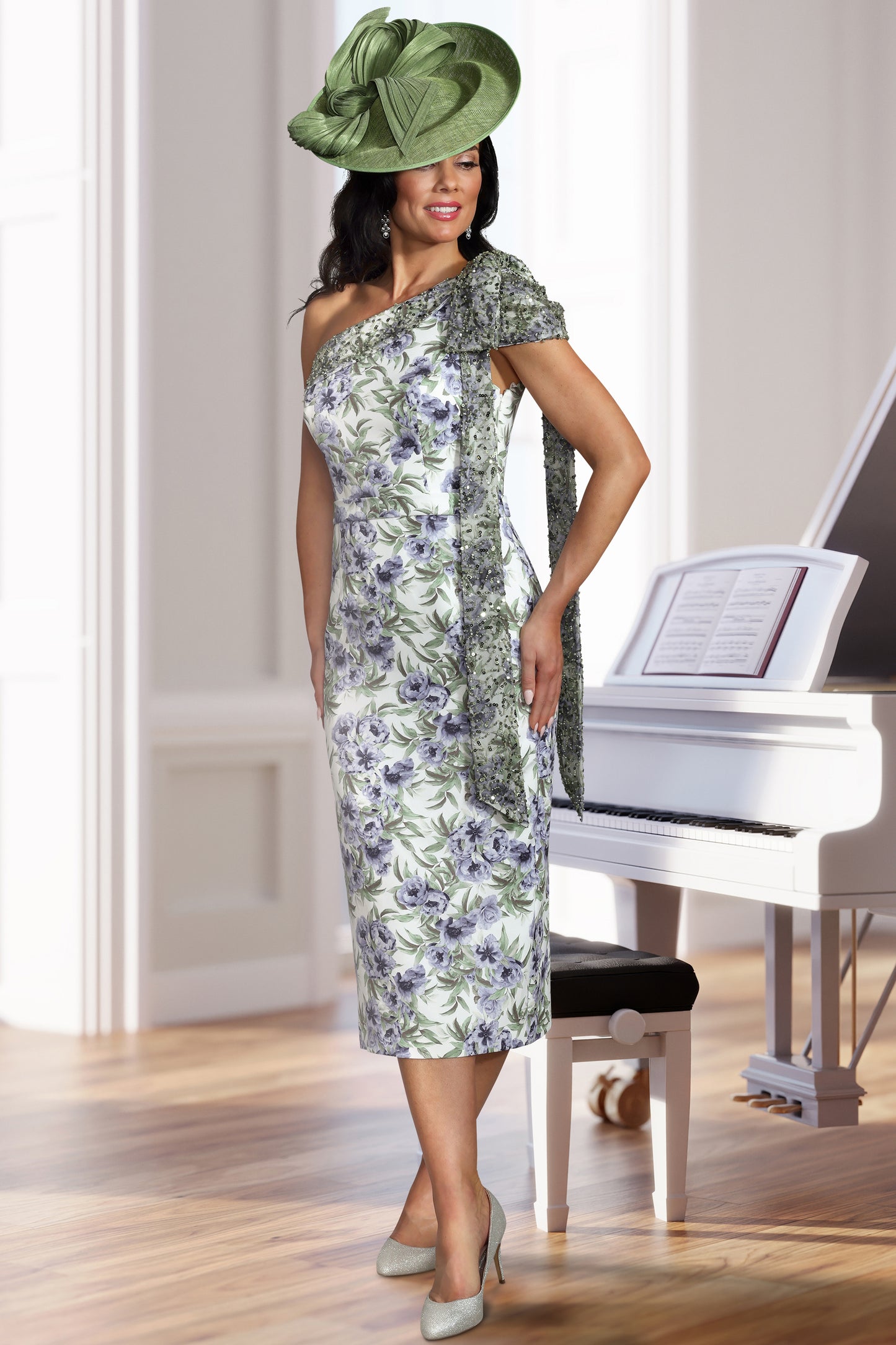 Veromia Occasions Floral One Shoulder Detail Dress Blue VO2902