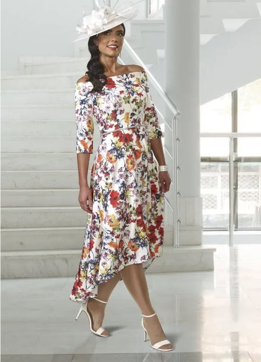 Veromia Occasions Floral Bloom Bardot Neckline Dress Bloom VO0259