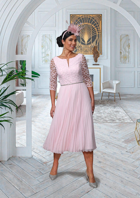 Veromia Occasions Lace Bodice Pleated Dress Pink VO0957