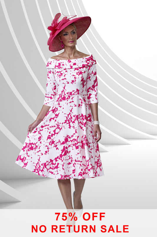 Veromia Occasions Bardot Neckline A-Line Dress Ivory/Lipstick VO9167