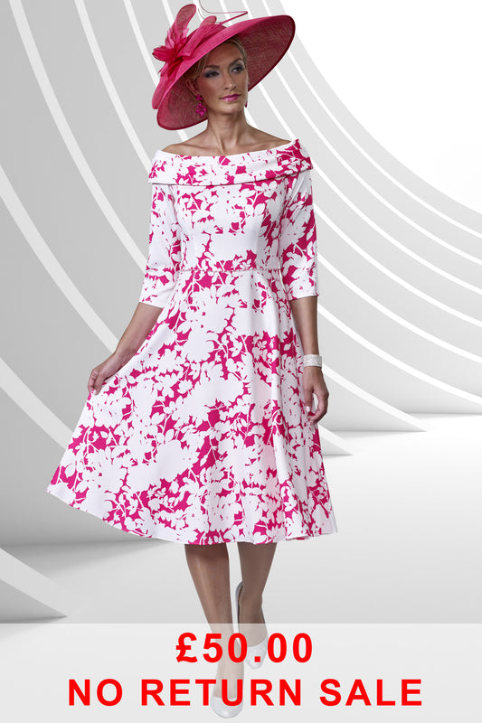 Veromia Occasions Bardot Neckline A-Line Dress Ivory/Lipstick VO9167