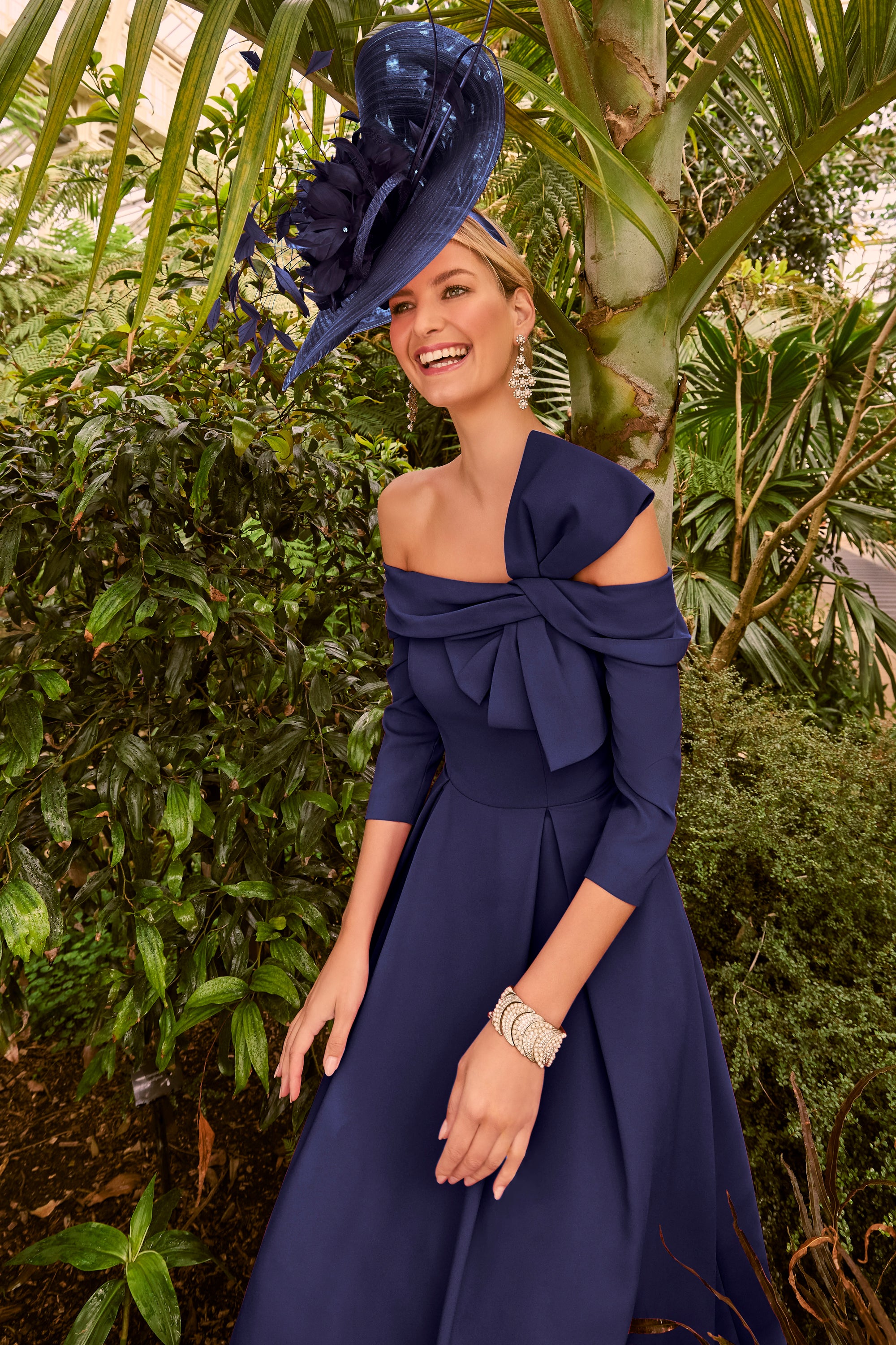 Veni Infantino Off The Shoulder Full Length Dress Navy 992214