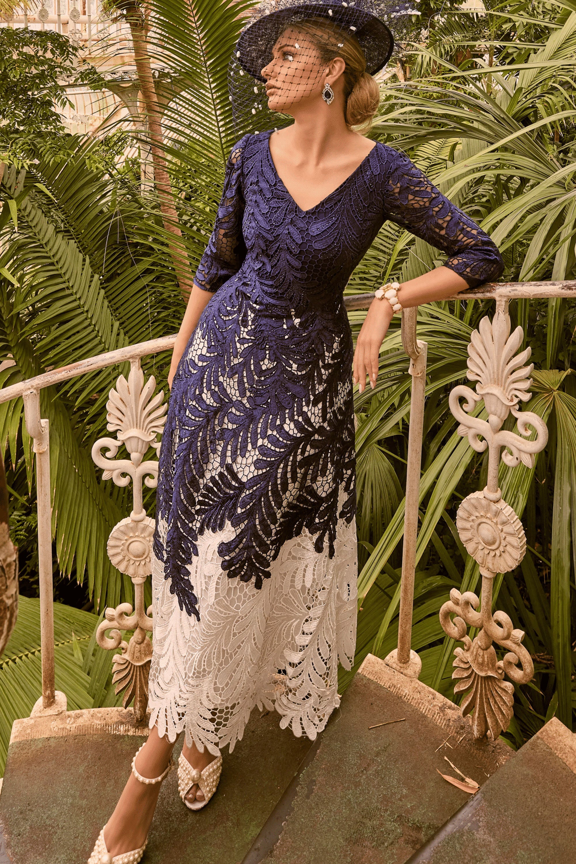 Veni Infantino Lace Detail Dress & Wrap Navy/Ivory 992233